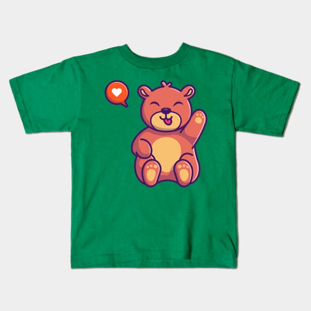 Cute Teddy Bear Waving Hand Cartoon Kids T-Shirt by Catalyst Labs